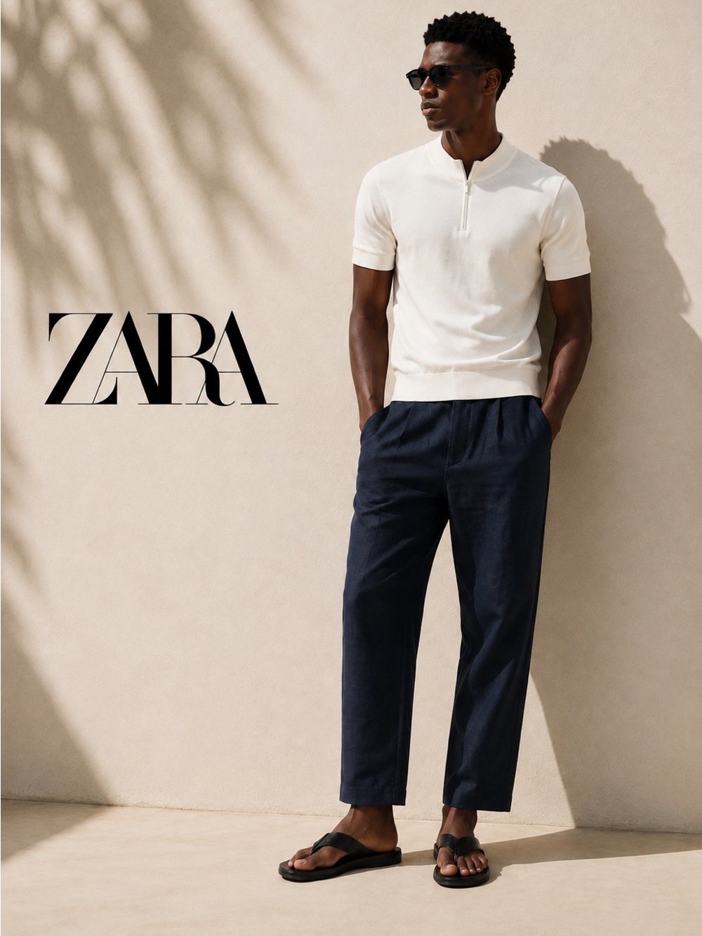 ZARA Oyster-White ZIPPERED MOCK NECK KNIT T-SHIRT Size Medium